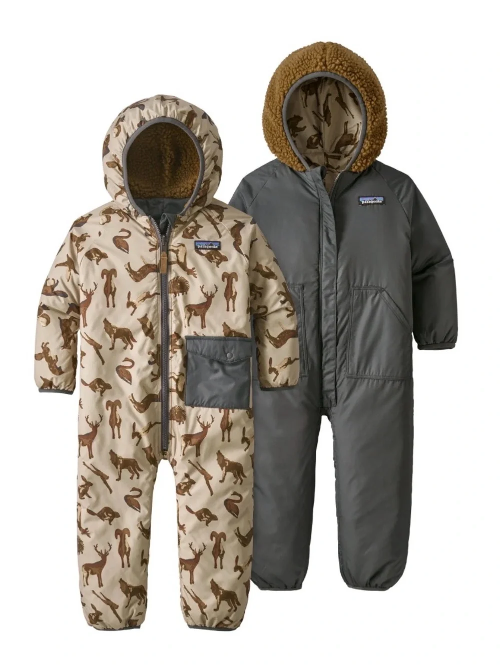 Patagonia 3-6 Month Boys Reversible Puff-Ball Bunting | Woodland Print